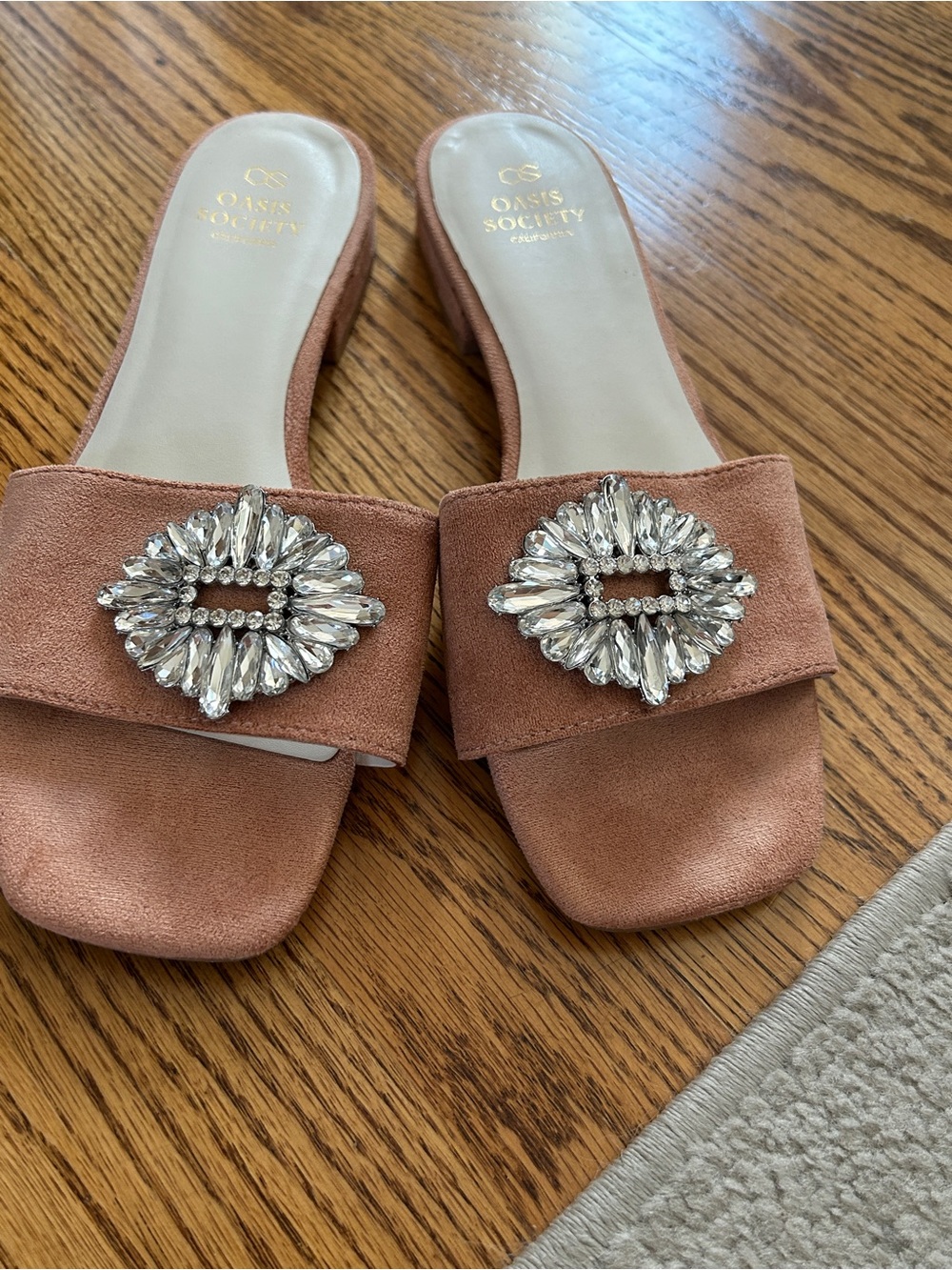 Oasis Society Pink Suede Jeweled Slide Sandals
